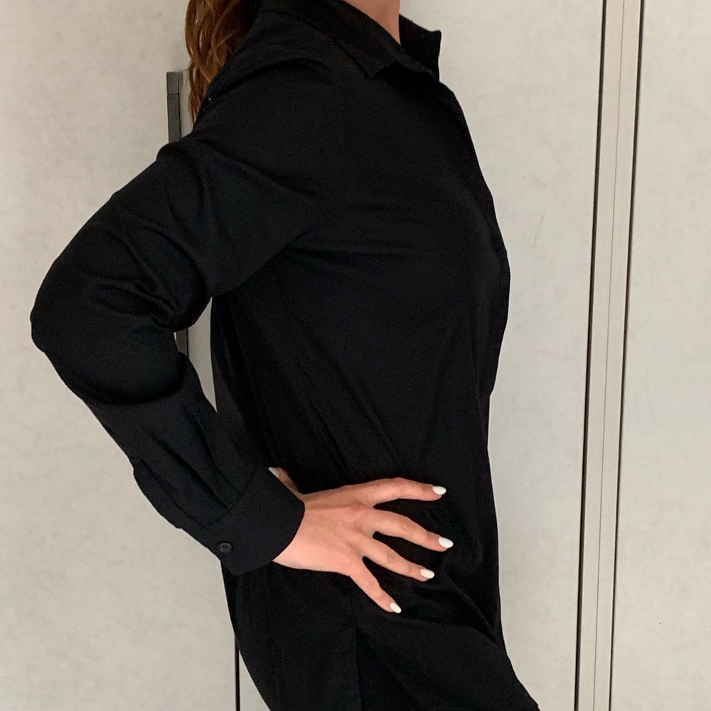 Pamella Roland black long sleeve button down blouse sz 8 M cotton